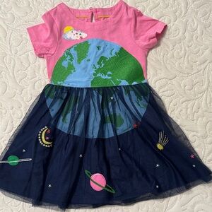 Mini Boden Girls Spring Earth Day Dress with Tulle and Embroidery Size 2/3